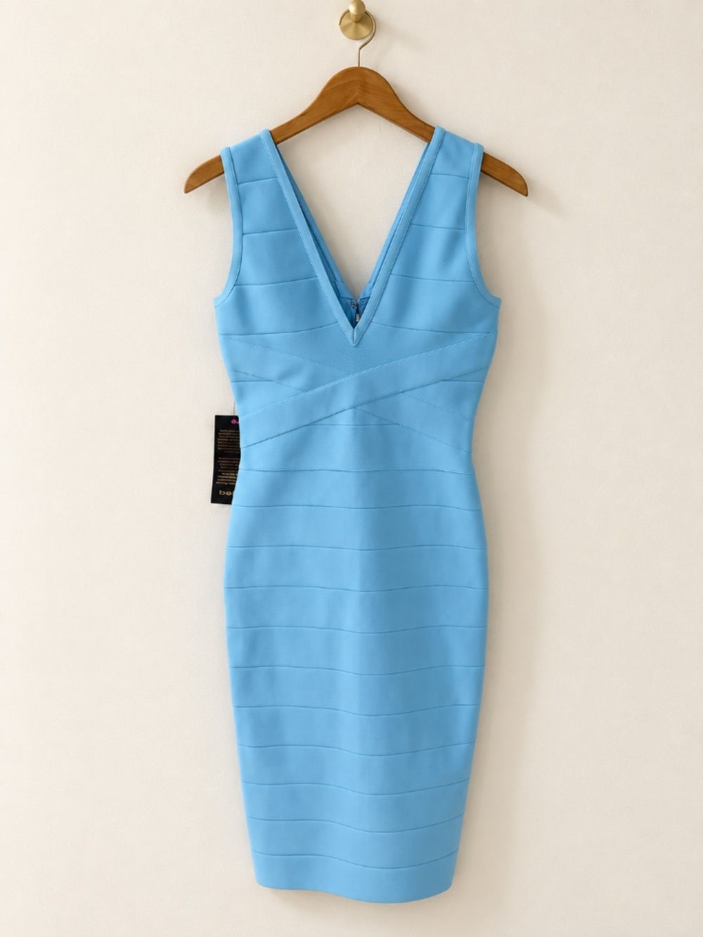 NWT bebe Baltic Sea Blue Bandage Midi Dress Size S V-Neck Bodycon